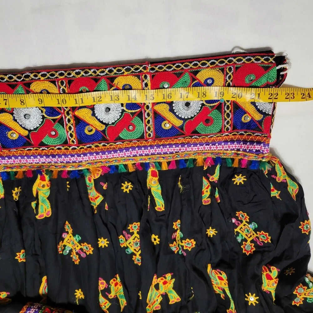 Navrati Garva Skirt Cotton Rayon Semi Merror Work, Embroidered Geometric XL